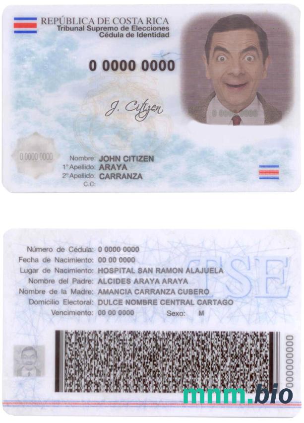 Szablon dowodu osobistego Kostaryki w PSD, w pełni edytowalny